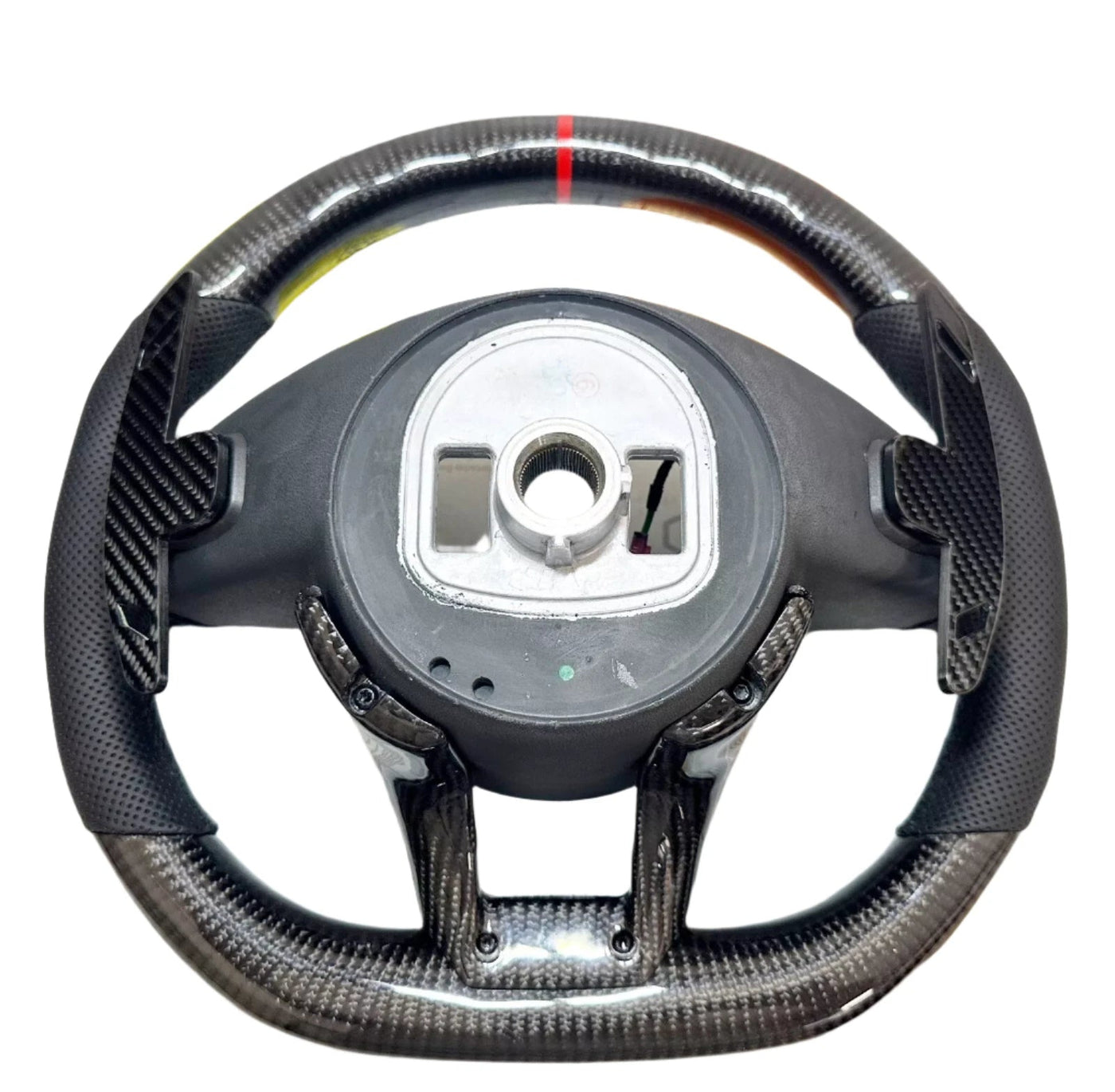 Carbon Fiber Steering Wheel w/ Red Stripe & Paddles - Mercedes CLS63 C63 S63 GLE63 GLS63 CLA45 E63