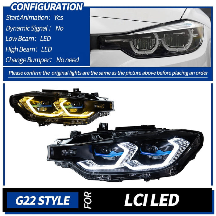 Dual Color LED Switchable G80 Laser Style Headlights - BMW 3 Series F30 F35 F80 2013-2018