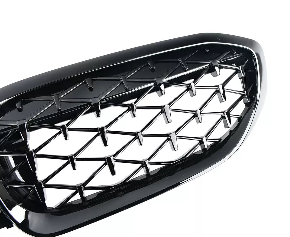 Gloss Black Diamond style Front Grilles - BMW G20 / G28 3 Series