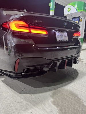Gloss Black Rear Bumper Diffuser w/LED Light - BMW G30 530i 540i Sedan 2017-23