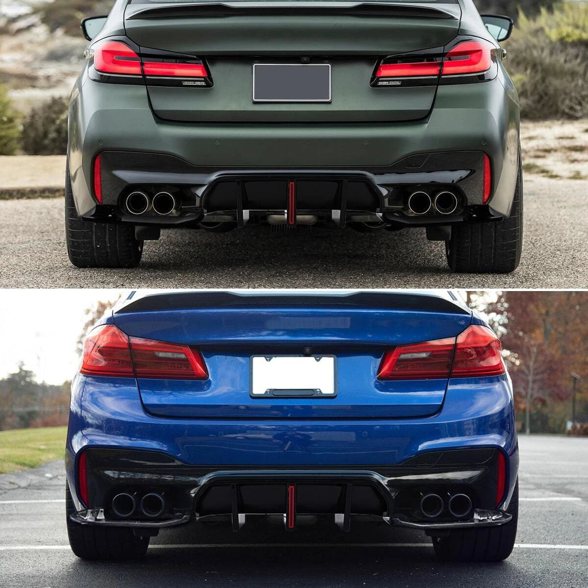 Gloss Black Rear Bumper Diffuser w/LED Light - BMW G30 530i 540i Sedan 2017-23