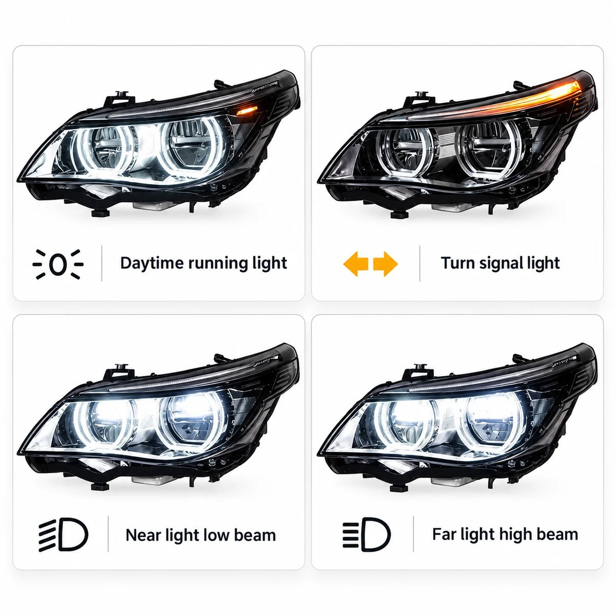 2004-2010 BMW 5-Series/M5 Yellow-White DRL Ikon Style LED Headlights | E60/E61