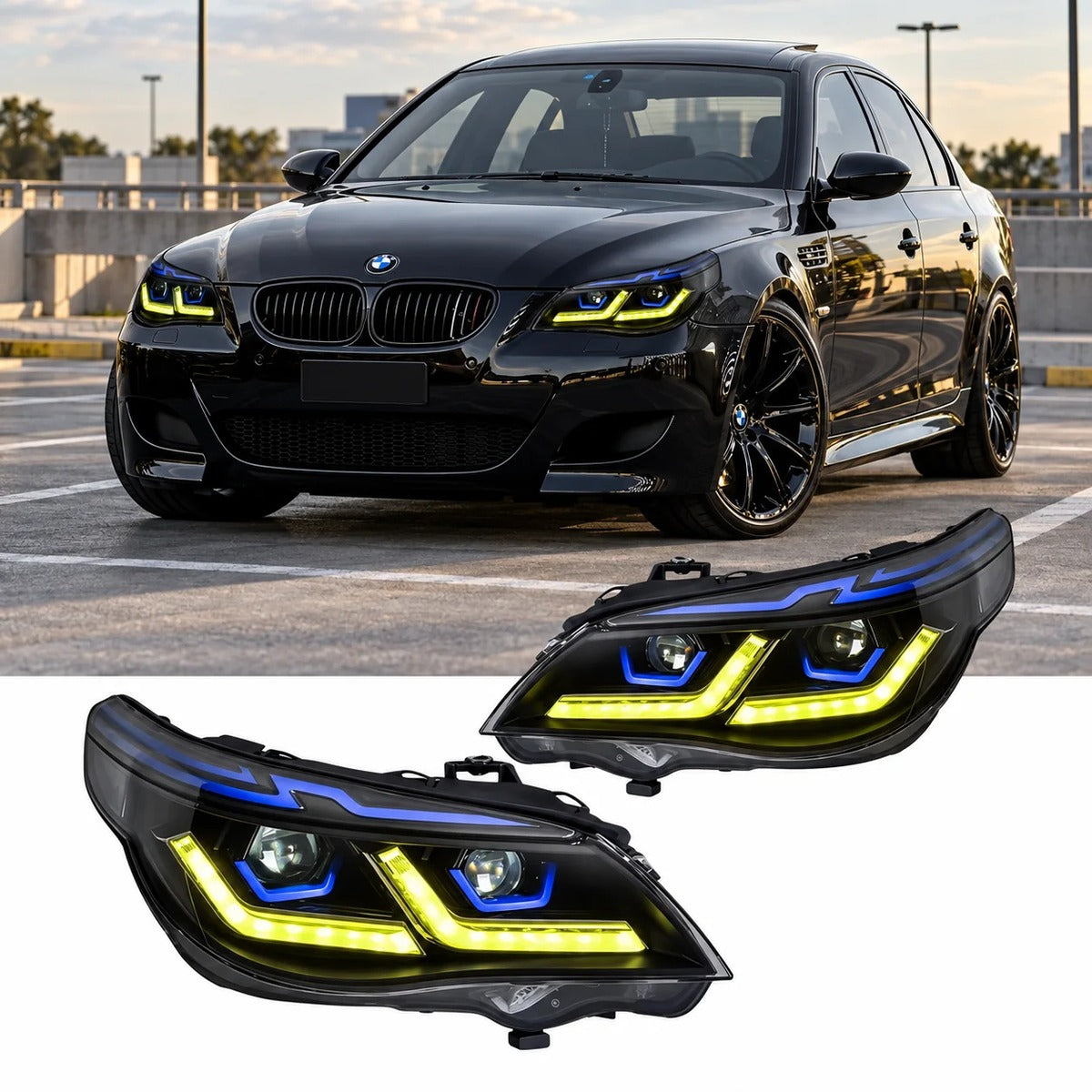 2004-2010 BMW 5-Series/M5 Yellow DRL Laser Ikon Style LED Headlights | E60/E61