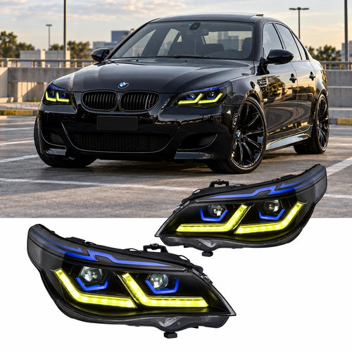 2004-2010 BMW 5-Series/M5 Yellow DRL Laser Ikon Style LED Headlights | E60/E61
