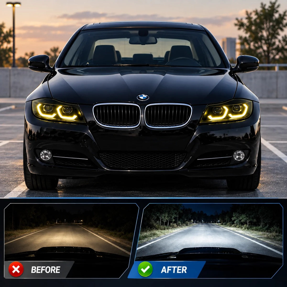2005-2012 BMW 3-Series/M3 Yellow-White DRL Ikon Style LED Headlights | E90/E91