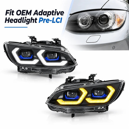 2006-2010 BMW 3-Series/M3 Yellow-White DRL Ikon Style LED Headlights | E92/E93 Pre-LCI