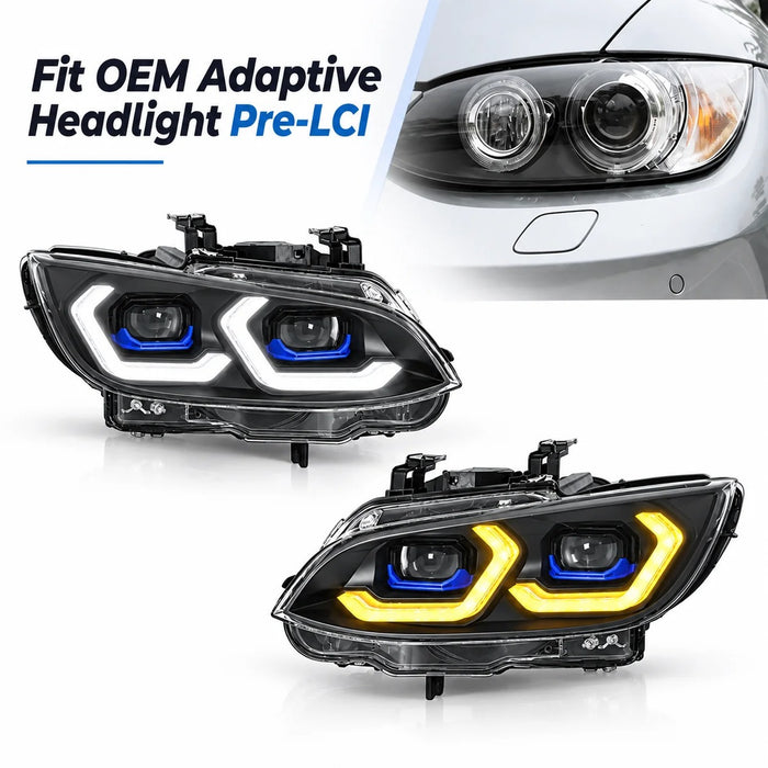 2006-2010 BMW 3-Series/M3 Yellow-White DRL Ikon Style LED Headlights | E92/E93 Pre-LCI