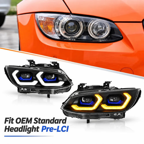 2006-2010 BMW 3-Series/M3 Yellow-White DRL Ikon Style LED Headlights | E92/E93 Pre-LCI