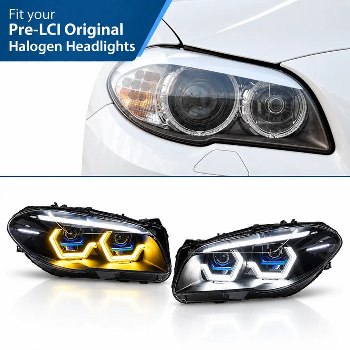 2010-2016 BMW M5/5-Series Yellow-White DRL Laser Style LED Headlights | F10