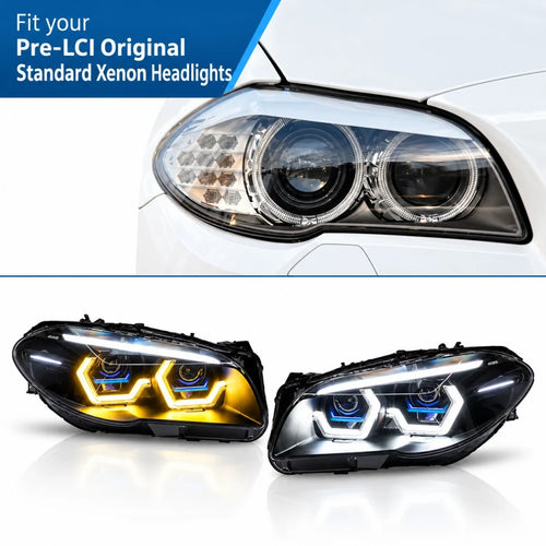 2010-2016 BMW M5/5-Series Yellow-White DRL Laser Style LED Headlights | F10