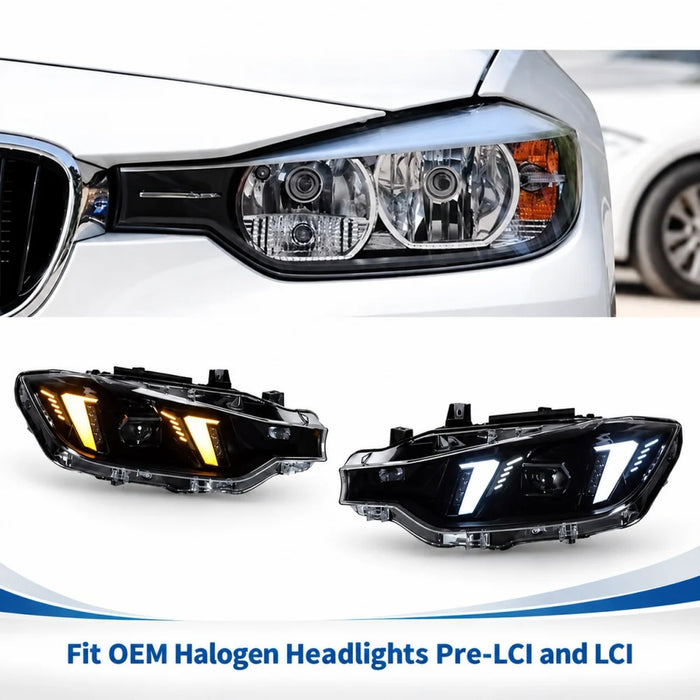 2012-2018 BMW 3-Series Yellow-White DRL Snake Eyes Style LED Headlights | F30