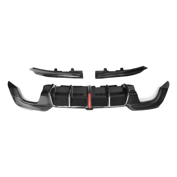2019-2022 BMW 3-Series KB Style 3 Piece Carbon Fiber Rear Diffuser with LED Brake Light | G20 320i 330i M340i