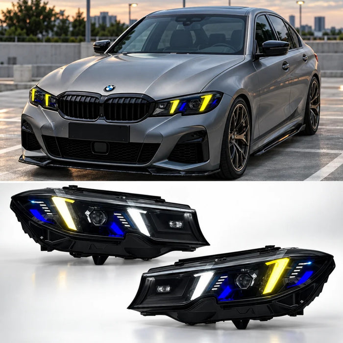 2019-2022 BMW 3-Series Yellow-White DRL Snake Eye Style LED Headlights | G20 Pre-LCI