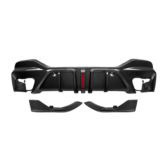 2019+ BMW X6 3 Piece Carbon Fiber Rear Diffuser with LED Brake Light | G06