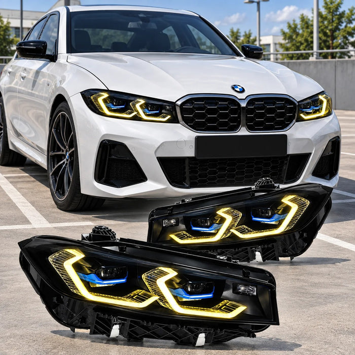 2023-2026 BMW 3-Series Yellow-White DRL Laser Style LED Headlights | G20 LCI