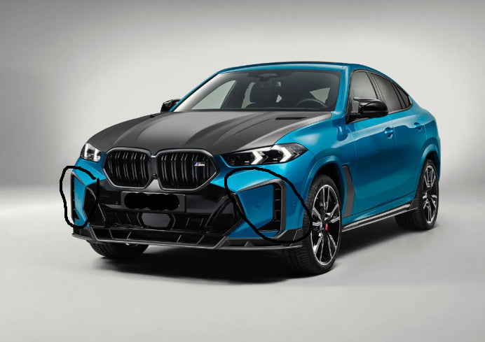 Dry Carbon Fiber Paktech Front Bumper Canard Set - BMW X6 G06 LCI 2023 - 2024 Facelift