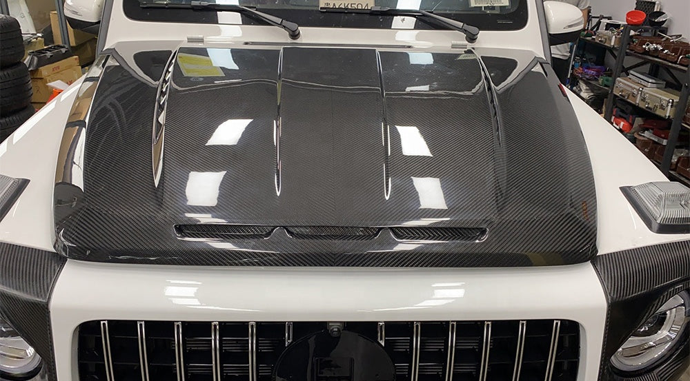 Dry Carbon Fiber Engine Hood Bonnet Replacement - Mercedes Benz G Wagon Class W464 W463A AMG G63 G350 G500