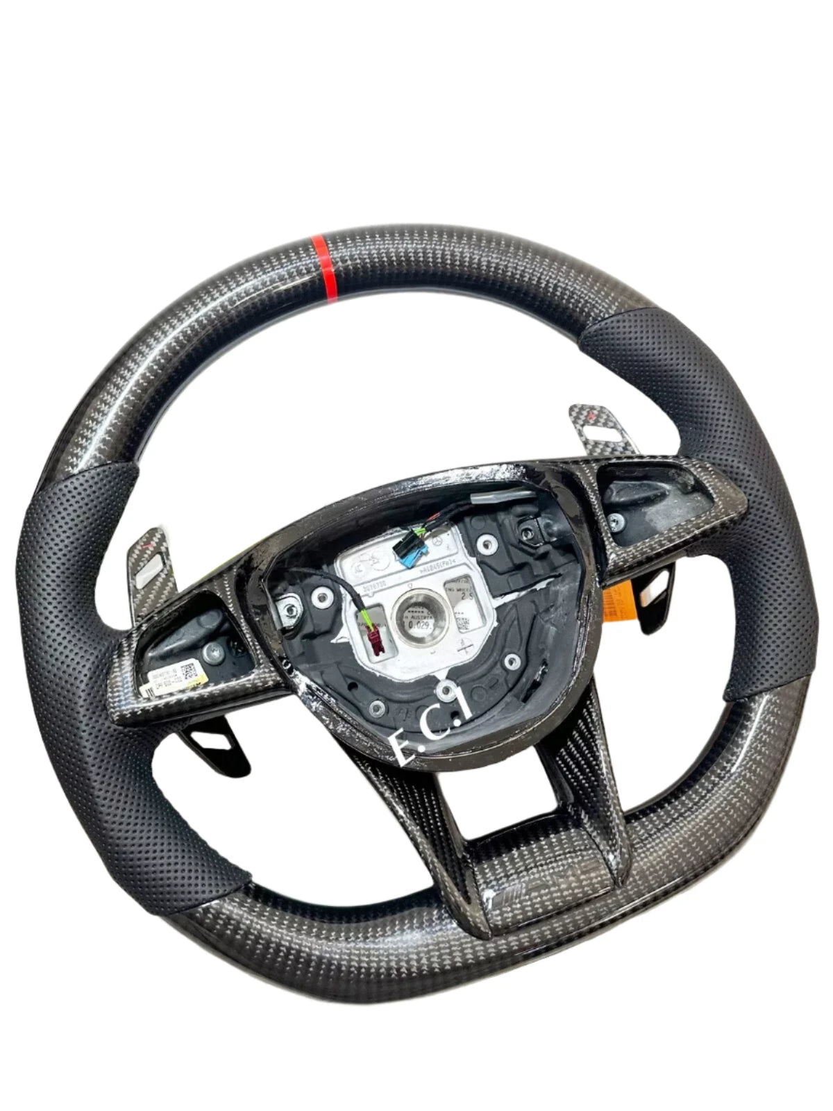Carbon Fiber Steering Wheel w/ Red Stripe & Paddles - Mercedes CLS63 C63 S63 GLE63 GLS63 CLA45 E63