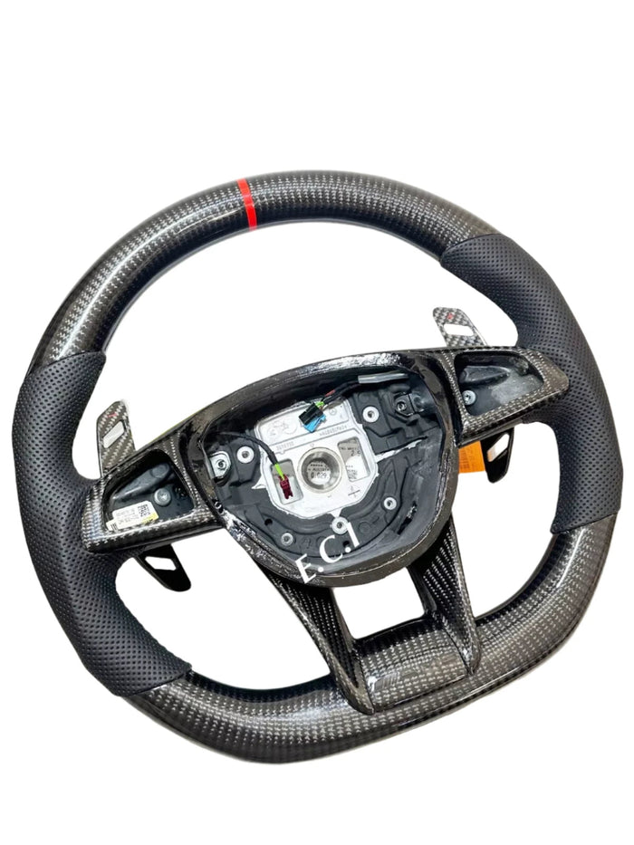 Carbon Fiber Steering Wheel w/ Red Stripe & Paddles - Mercedes CLS63 C63 S63 GLE63 GLS63 CLA45 E63